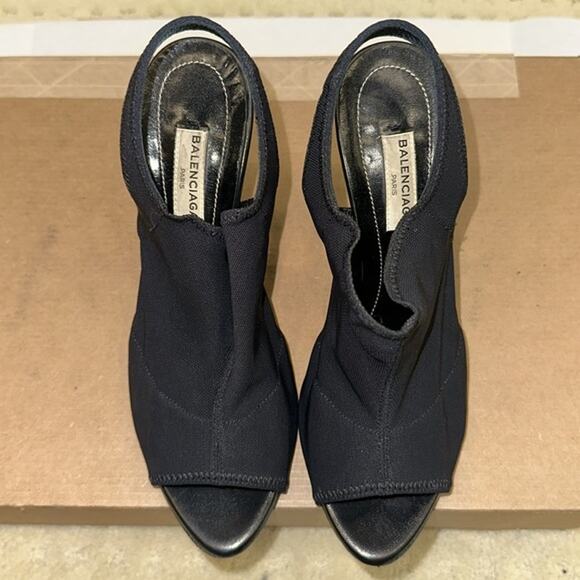 BALENCIAGA Black Sock Open Toe Mule Heels - Picture 2 of 8